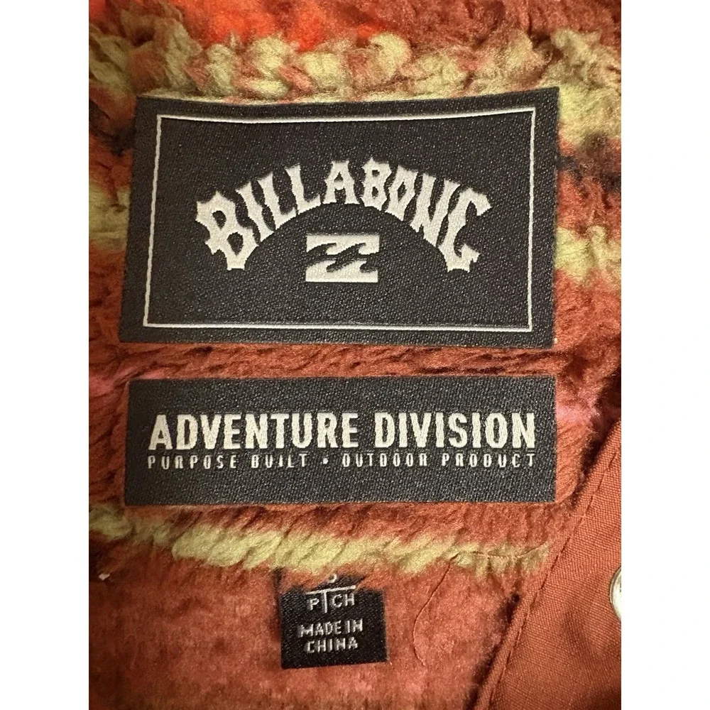Billabong AD 1/4 Button Pullover Fleece Kangaroo Pocket  Funnel Neck Y2K Sz S